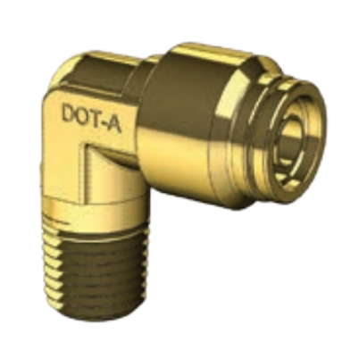 DOT PUSH FITTING- 90 DEGREE SWIVEL MALE ELBOW- IMPERIAL TUBE TO NPTF MALE PIPE THREAD BP DQ69DOTS