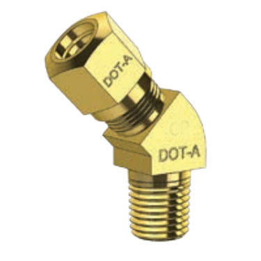 DOT COMPRESSION FITTING - 45 DEGREE MALE ELBOW - IMPERIAL TUBE TO NPTF MALE PIPE THREAD BP 54CDOT